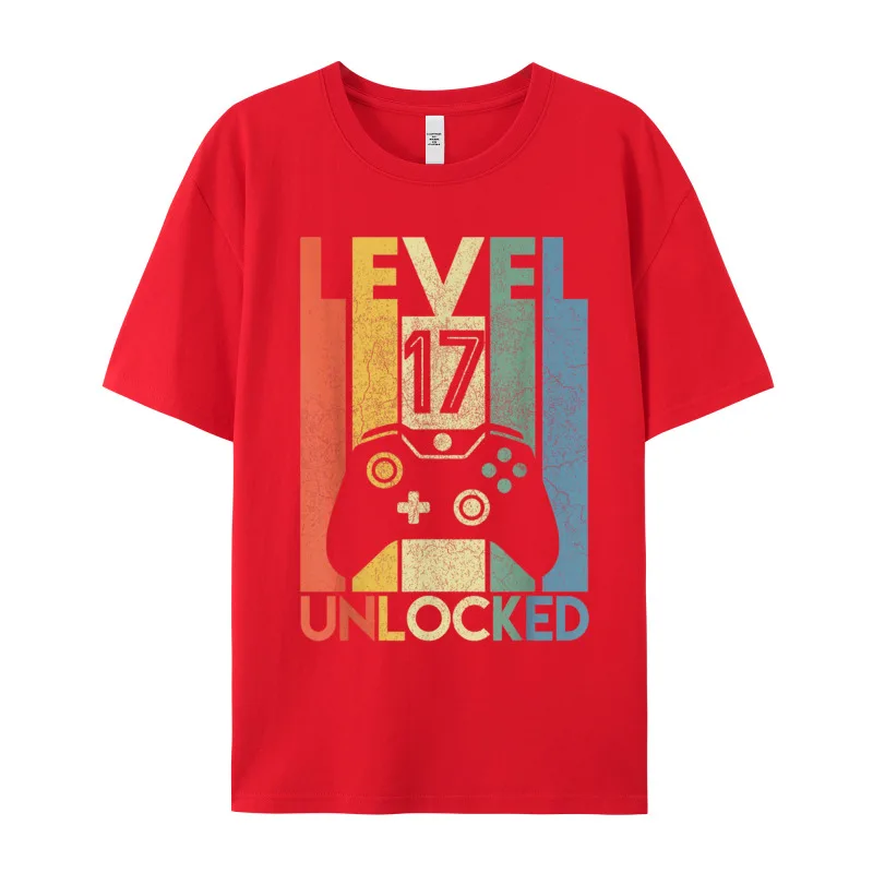 Gamer T-Shirt Top Level 17 Unlocked Fashion Herren Streetwear 100% Baumwolle
