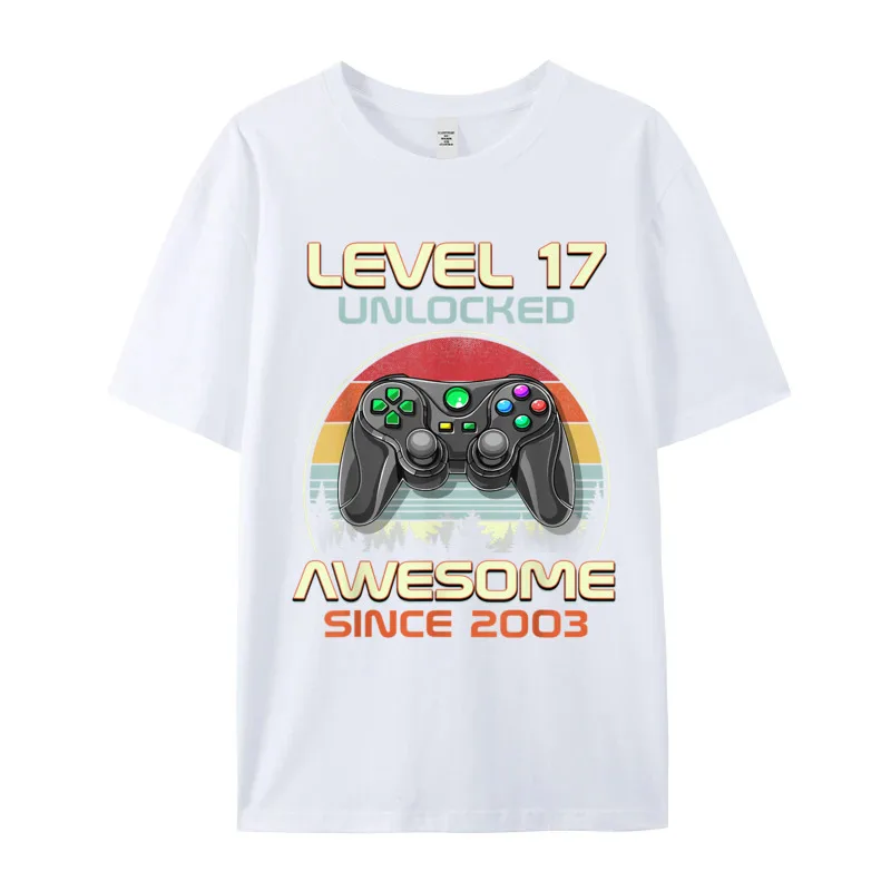 Gamer T-Shirt Top Level 17 Unlocked Fashion Herren Streetwear 100% Baumwolle