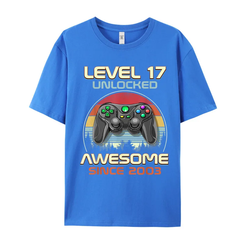 Gamer T-Shirt Top Level 17 Unlocked Fashion Herren Streetwear 100% Baumwolle