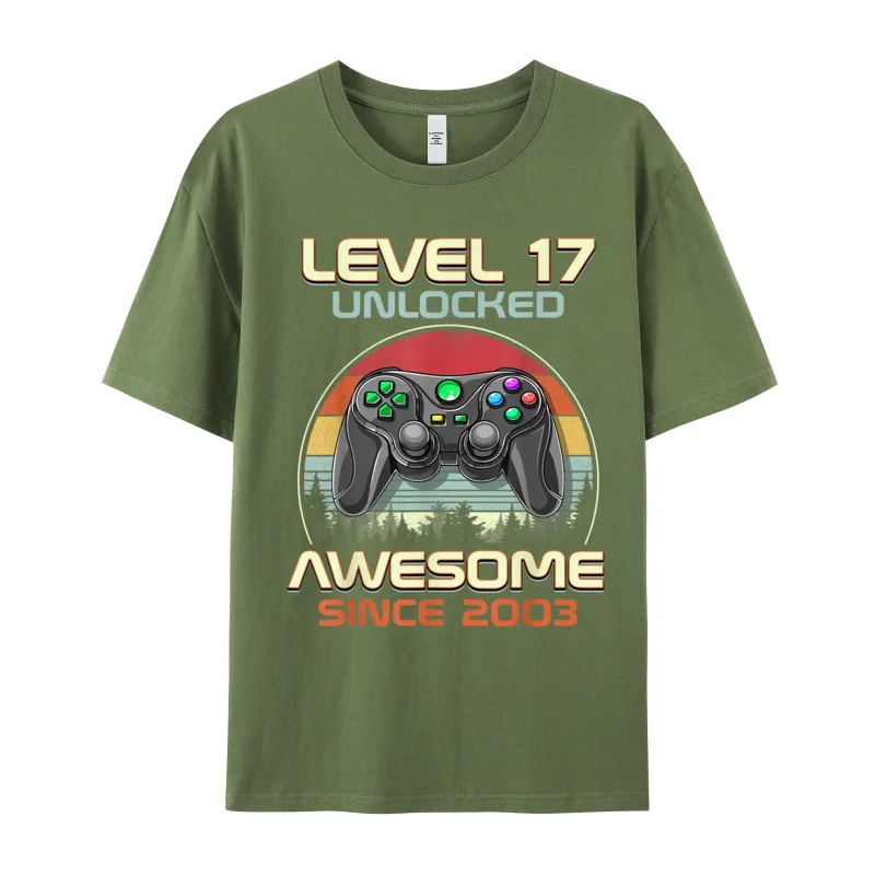 Gamer T-Shirt Top Level 17 Unlocked Fashion Herren Streetwear 100% Baumwolle