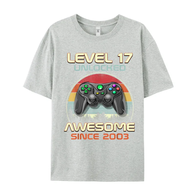 Gamer T-Shirt Top Level 17 Unlocked Fashion Herren Streetwear 100% Baumwolle