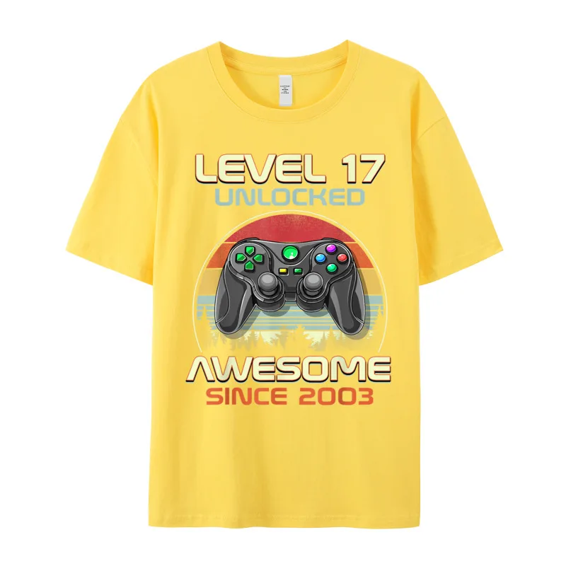Gamer T-Shirt Top Level 17 Unlocked Fashion Herren Streetwear 100% Baumwolle