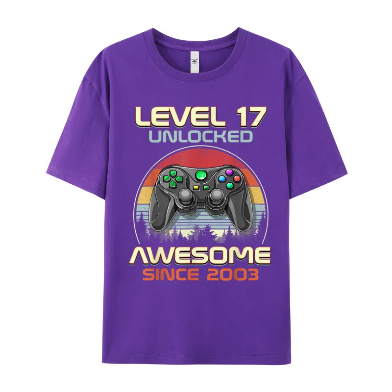 Gamer T-Shirt Top Level 17 Unlocked Fashion Herren Streetwear 100% Baumwolle