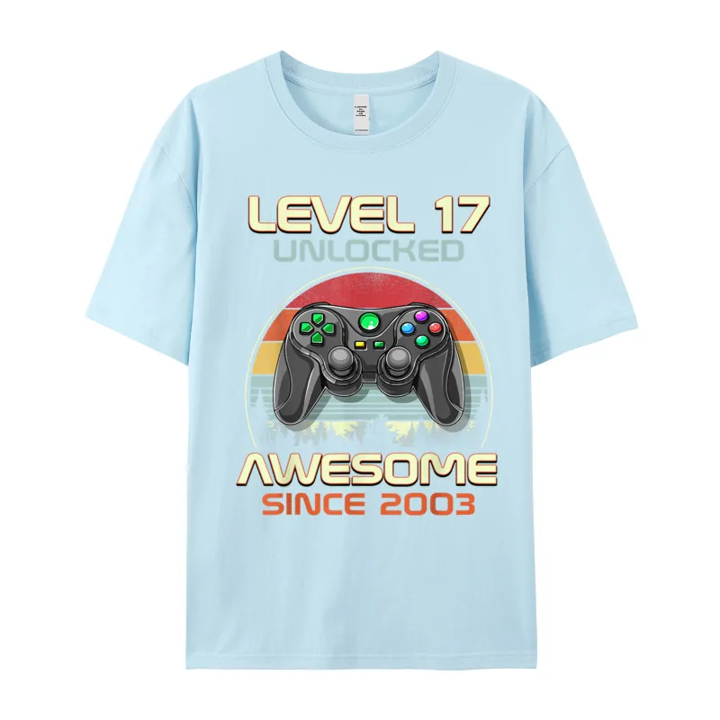 Gamer T-Shirt Top Level 17 Unlocked Fashion Herren Streetwear 100% Baumwolle
