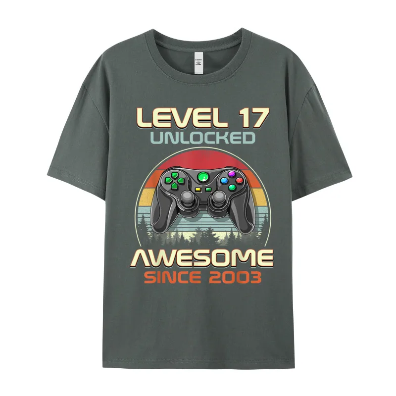 Gamer T-Shirt Top Level 17 Unlocked Fashion Herren Streetwear 100% Baumwolle