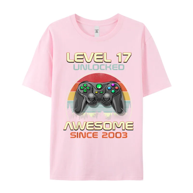 Gamer T-Shirt Top Level 17 Unlocked Fashion Herren Streetwear 100% Baumwolle