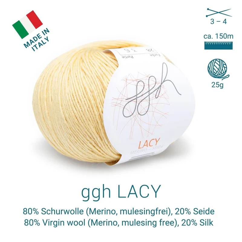 GGH Lacy | Merinowolle mit Seide | 25g - 170m | 028 - Senfgelb