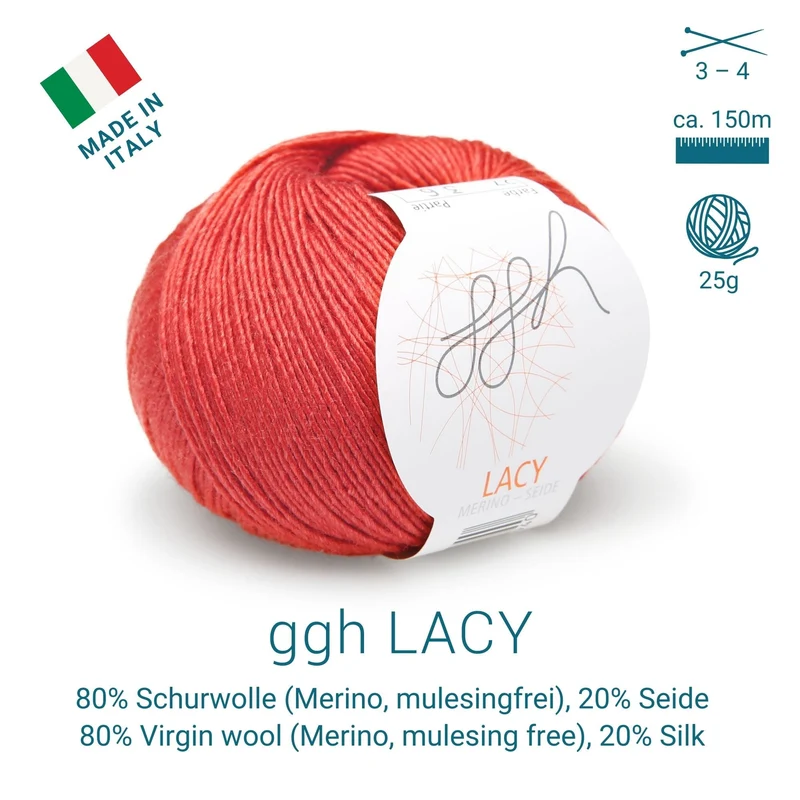 GGH Lacy | Merinowolle mit Seide | 25g - 170m | 027 - Marsrot