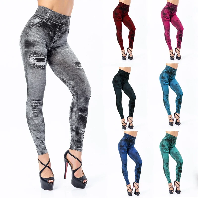 Jeanshose Stretchhose Damen Leggins Denim Look Jeggings Sexy Push Up Jeans Hose