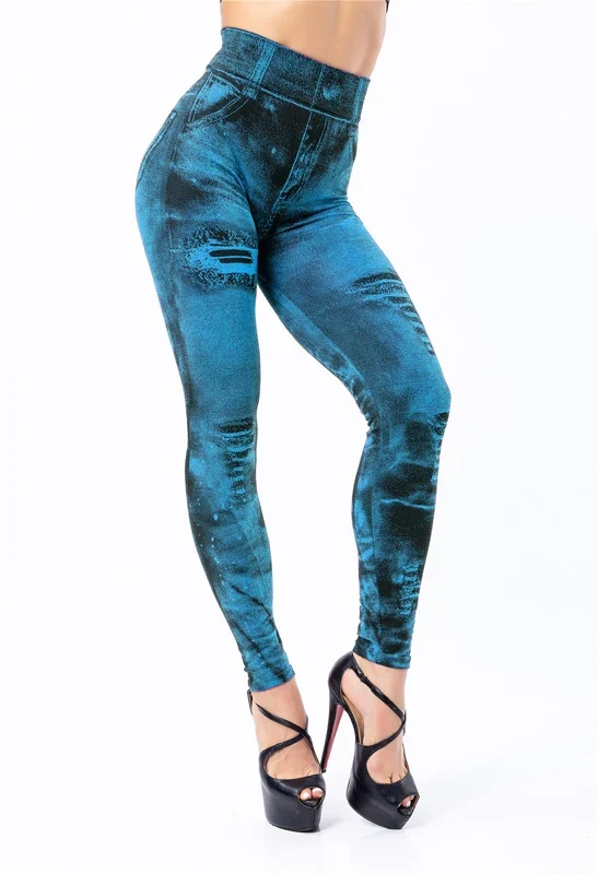 Jeanshose Stretchhose Damen Leggins Denim Look Jeggings Sexy Push Up Jeans Hose