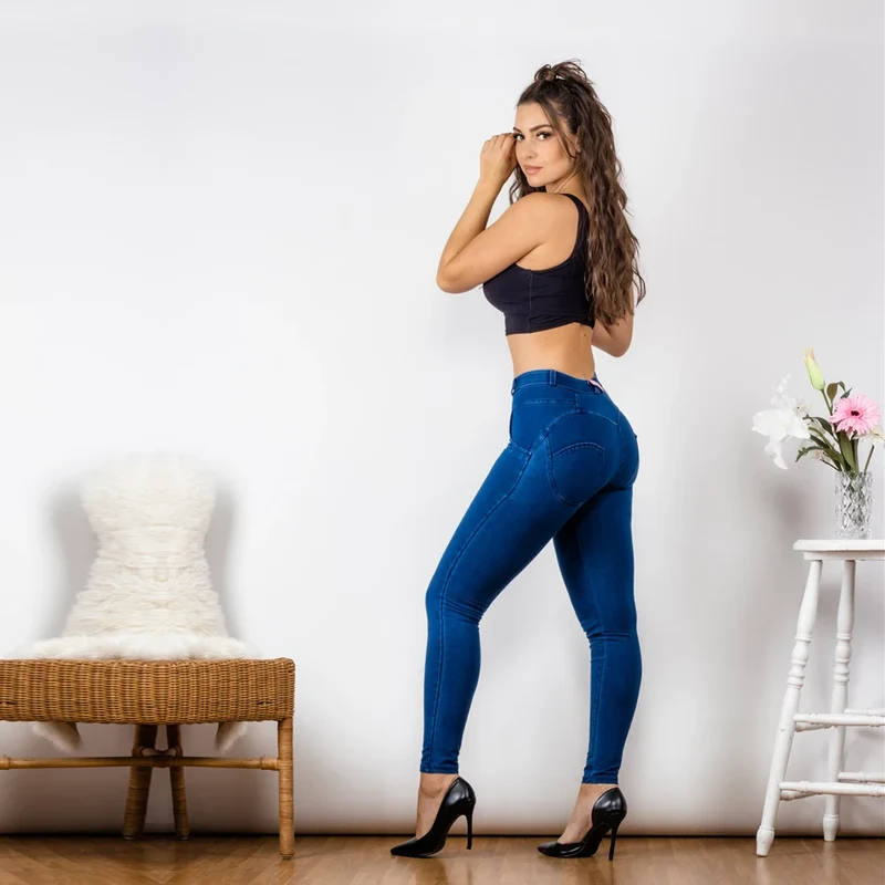 Jeanshose Stretchhose Damen Leggins Denim Look Jeggings Push Up Jeans Hose