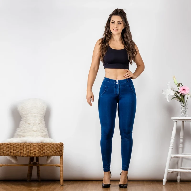 Jeanshose Stretchhose Damen Leggins Denim Look Jeggings Push Up Jeans Hose