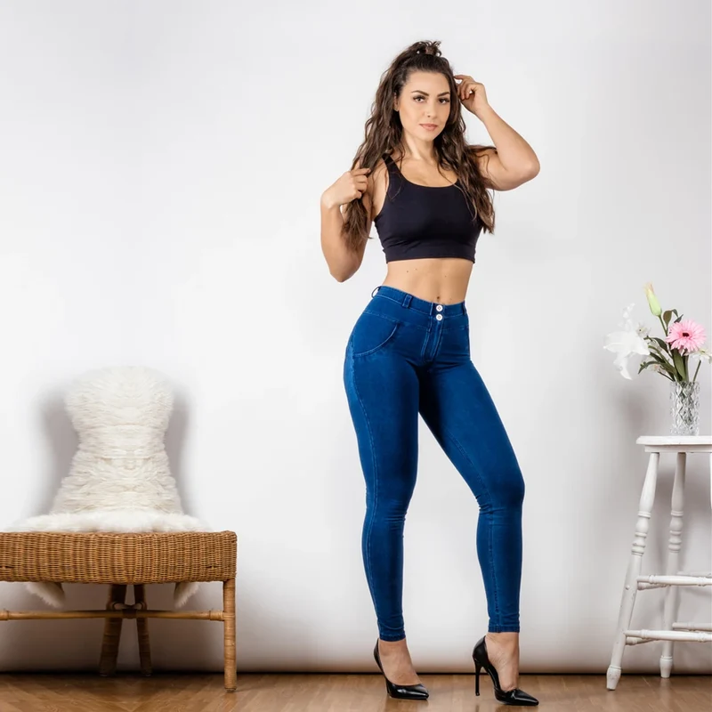 Jeanshose Stretchhose Damen Leggins Denim Look Jeggings Push Up Jeans Hose