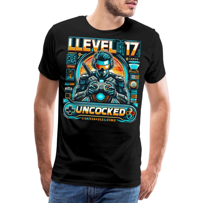 Gamer T-Shirt Top Level 17 Unlocked Fashion Herren Streetwear 100% Baumwolle