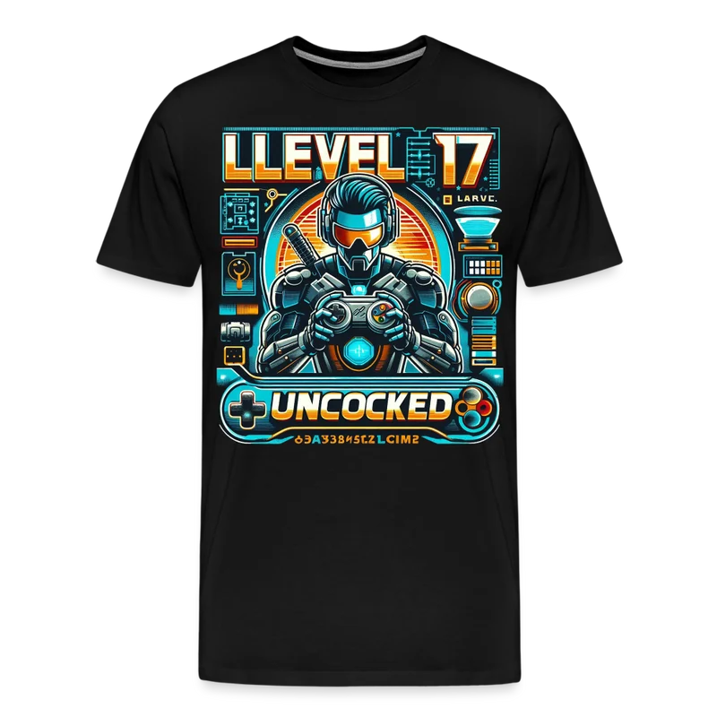 Gamer T-Shirt Top Level 17 Unlocked Fashion Herren Streetwear 100% Baumwolle