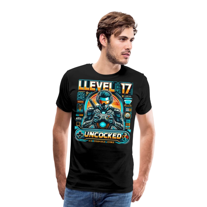 Gamer T-Shirt Top Level 17 Unlocked Fashion Herren Streetwear 100% Baumwolle