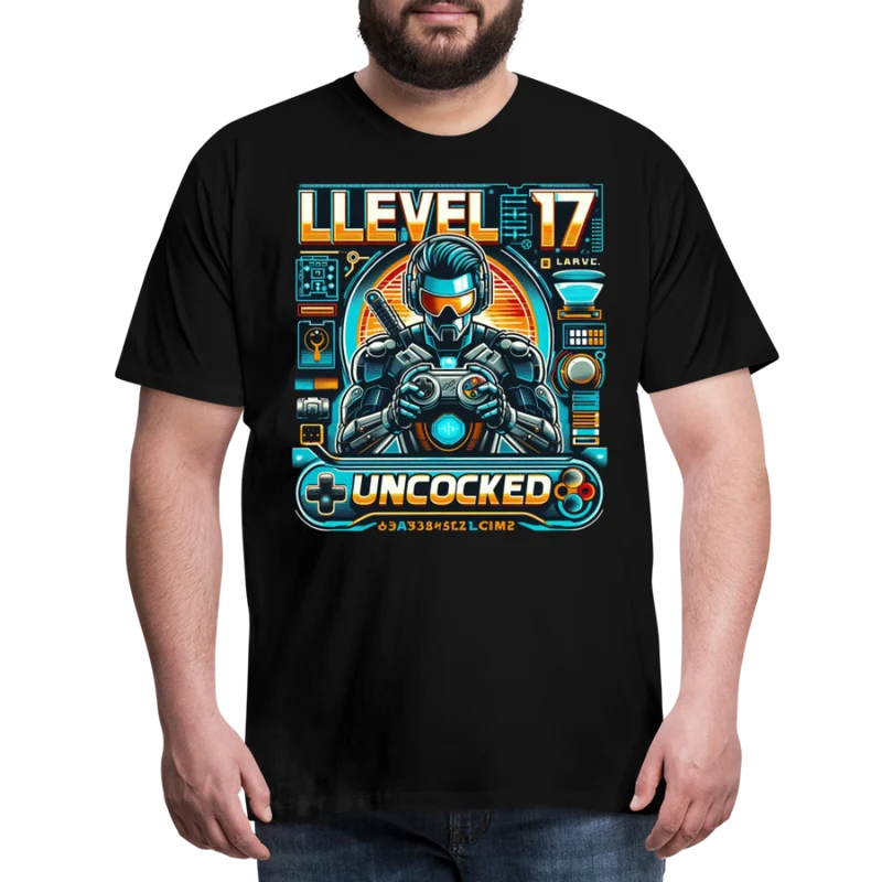 Gamer T-Shirt Top Level 17 Unlocked Fashion Herren Streetwear 100% Baumwolle