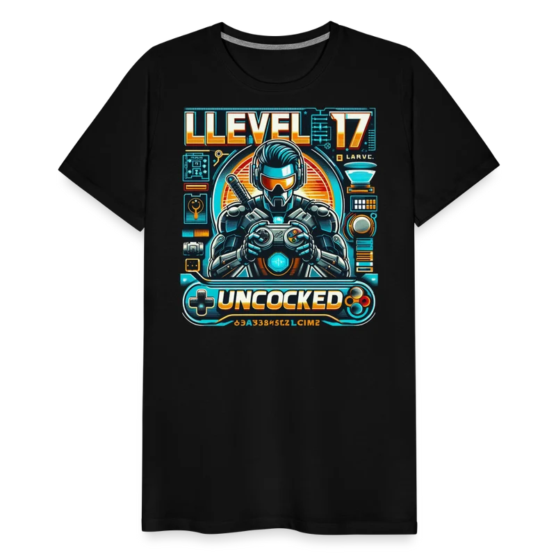Gamer T-Shirt Top Level 17 Unlocked Fashion Herren Streetwear 100% Baumwolle