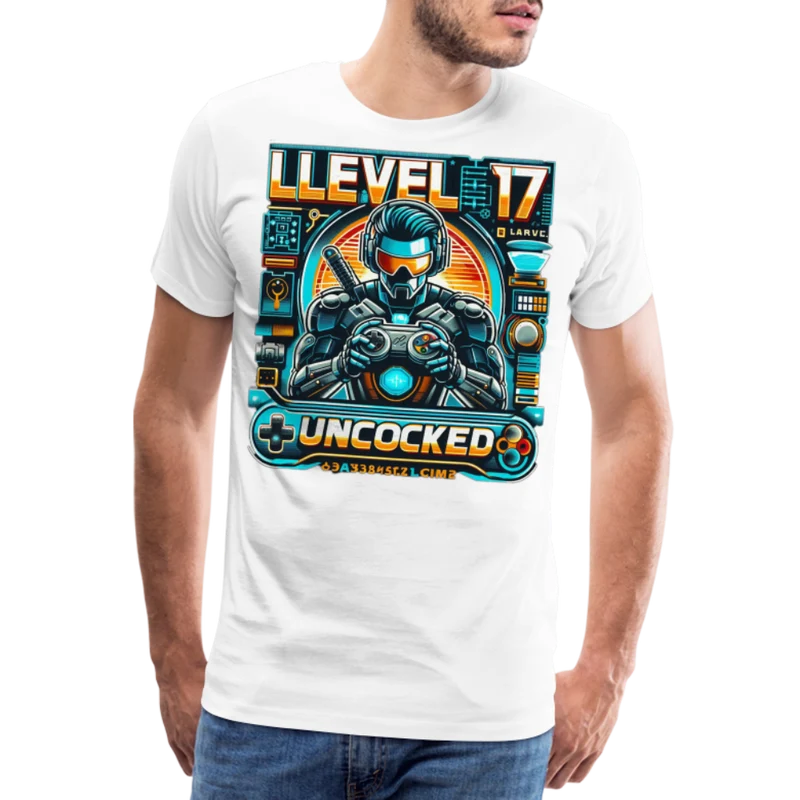 Gamer T-Shirt Top Level 17 Unlocked Fashion Herren Streetwear 100% Baumwolle