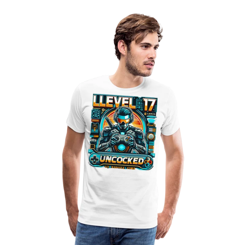 Gamer T-Shirt Top Level 17 Unlocked Fashion Herren Streetwear 100% Baumwolle