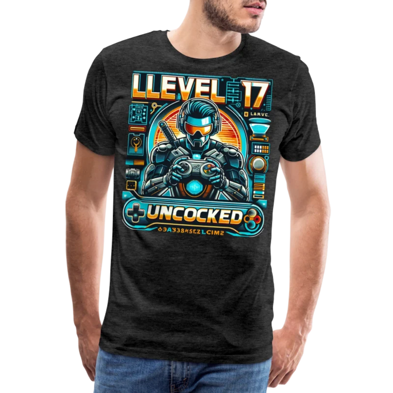 Gamer T-Shirt Top Level 17 Unlocked Fashion Herren Streetwear 100% Baumwolle