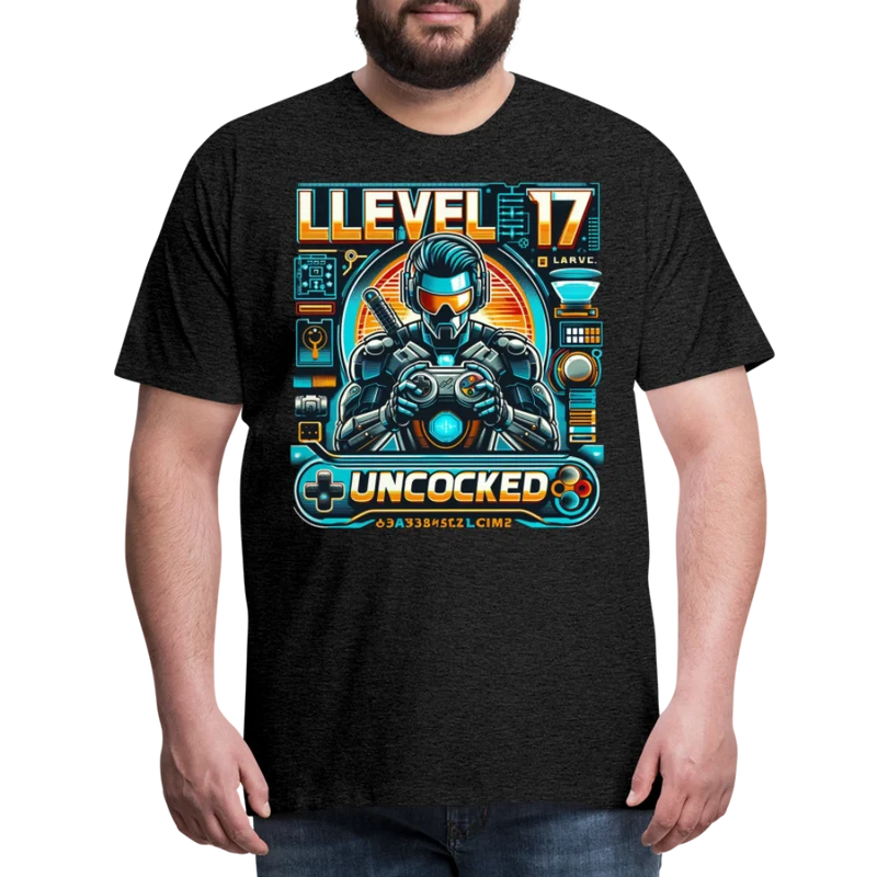 Gamer T-Shirt Top Level 17 Unlocked Fashion Herren Streetwear 100% Baumwolle
