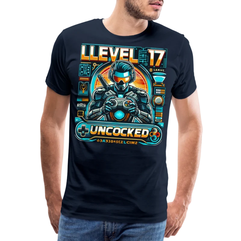 Gamer T-Shirt Top Level 17 Unlocked Fashion Herren Streetwear 100% Baumwolle