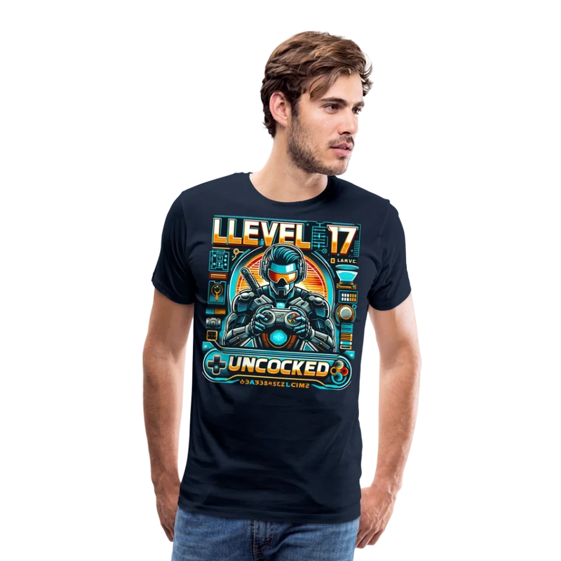 Gamer T-Shirt Top Level 17 Unlocked Fashion Herren Streetwear 100% Baumwolle