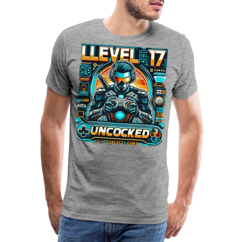 Gamer T-Shirt Top Level 17 Unlocked Fashion Herren Streetwear 100% Baumwolle