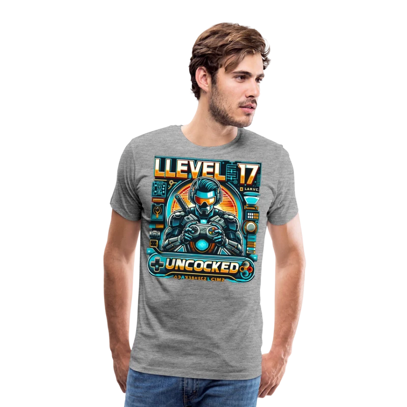 Gamer T-Shirt Top Level 17 Unlocked Fashion Herren Streetwear 100% Baumwolle