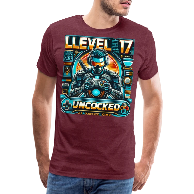 Gamer T-Shirt Top Level 17 Unlocked Fashion Herren Streetwear 100% Baumwolle