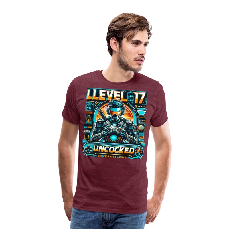 Gamer T-Shirt Top Level 17 Unlocked Fashion Herren Streetwear 100% Baumwolle