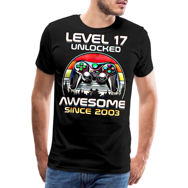 Gamer T-Shirt Top Level 17 Unlocked Fashion Herren Streetwear 100% Baumwolle