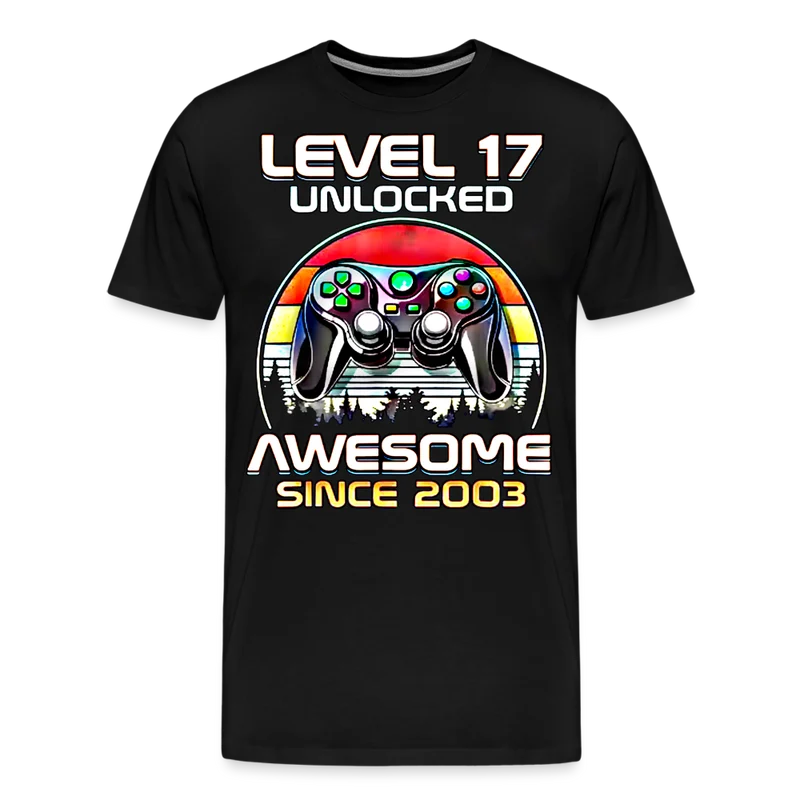 Gamer T-Shirt Top Level 17 Unlocked Fashion Herren Streetwear 100% Baumwolle