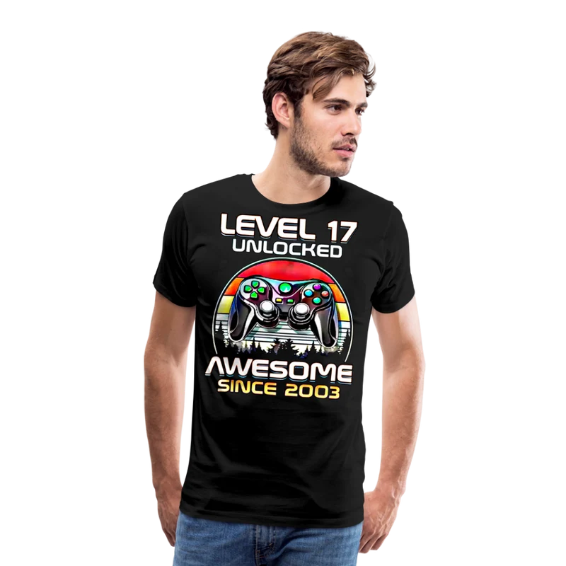 Gamer T-Shirt Top Level 17 Unlocked Fashion Herren Streetwear 100% Baumwolle