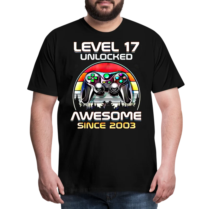 Gamer T-Shirt Top Level 17 Unlocked Fashion Herren Streetwear 100% Baumwolle