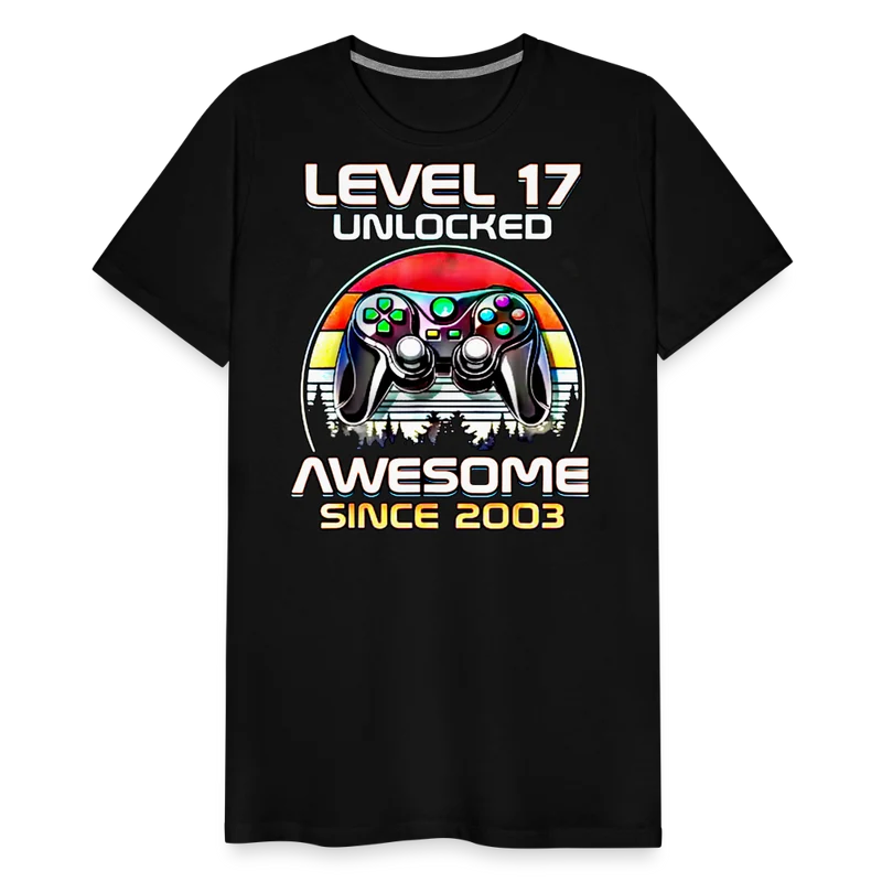 Gamer T-Shirt Top Level 17 Unlocked Fashion Herren Streetwear 100% Baumwolle