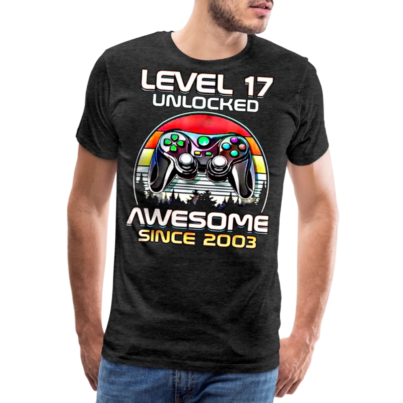 Gamer T-Shirt Top Level 17 Unlocked Fashion Herren Streetwear 100% Baumwolle