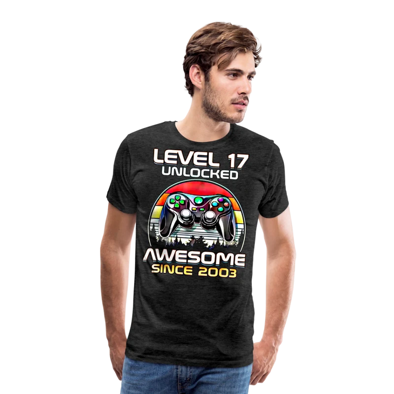Gamer T-Shirt Top Level 17 Unlocked Fashion Herren Streetwear 100% Baumwolle