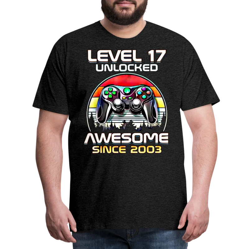 Gamer T-Shirt Top Level 17 Unlocked Fashion Herren Streetwear 100% Baumwolle