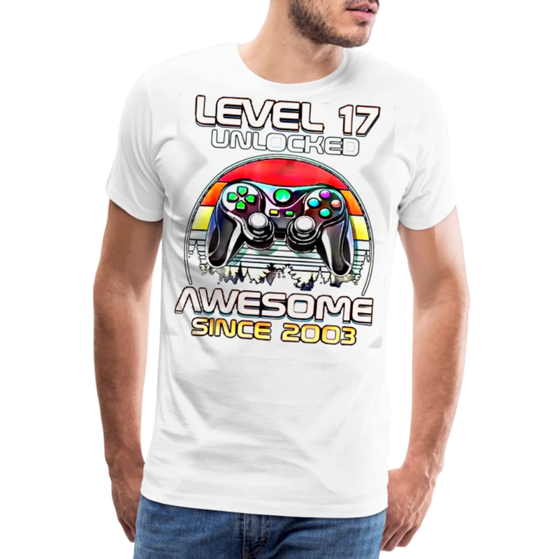Gamer T-Shirt Top Level 17 Unlocked Fashion Herren Streetwear 100% Baumwolle