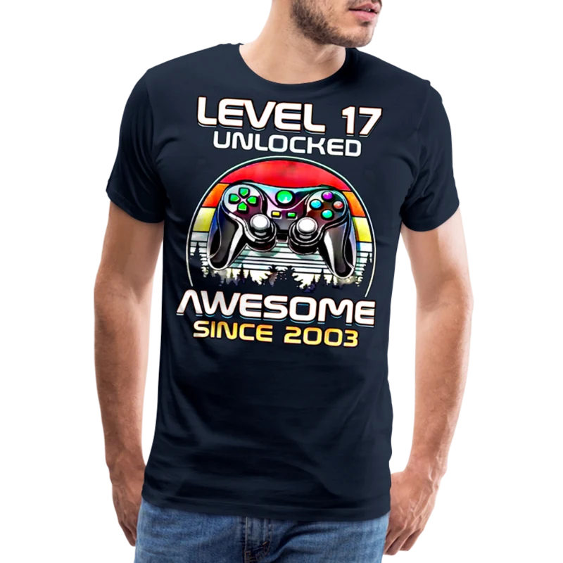 Gamer T-Shirt Top Level 17 Unlocked Fashion Herren Streetwear 100% Baumwolle