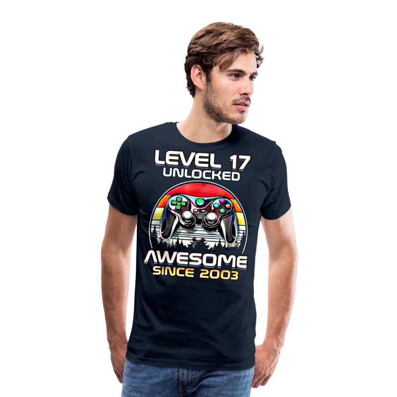 Gamer T-Shirt Top Level 17 Unlocked Fashion Herren Streetwear 100% Baumwolle