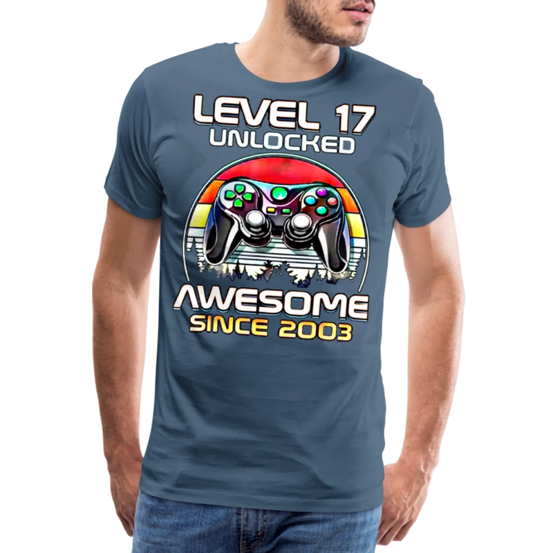 Gamer T-Shirt Top Level 17 Unlocked Fashion Herren Streetwear 100% Baumwolle