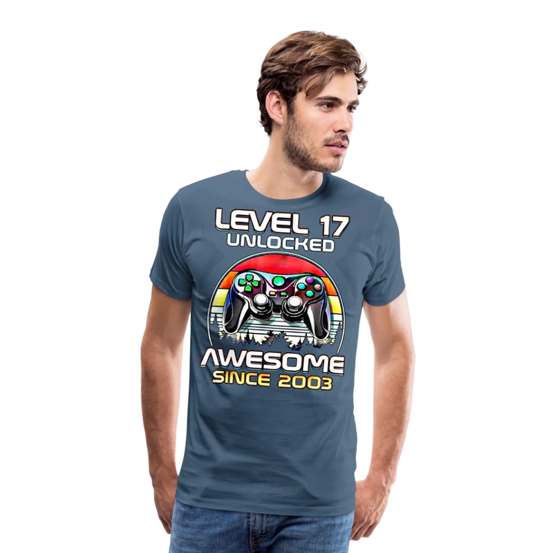 Gamer T-Shirt Top Level 17 Unlocked Fashion Herren Streetwear 100% Baumwolle