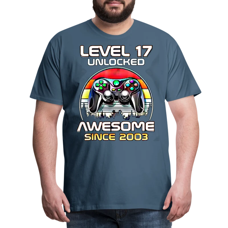 Gamer T-Shirt Top Level 17 Unlocked Fashion Herren Streetwear 100% Baumwolle