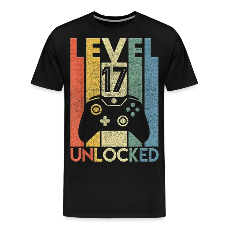 Gamer T-Shirt Top Level 17 Unlocked Fashion Herren Streetwear 100% Baumwolle
