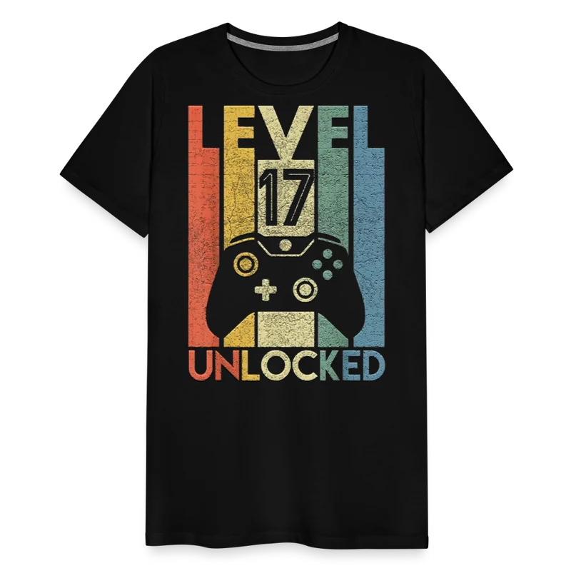Gamer T-Shirt Top Level 17 Unlocked Fashion Herren Streetwear 100% Baumwolle