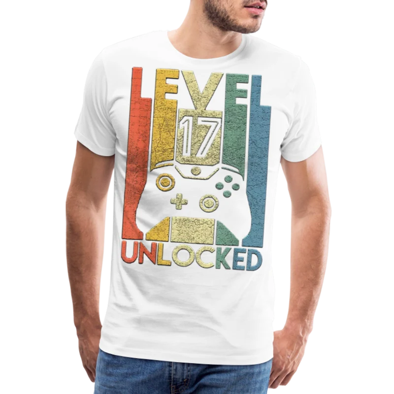 Gamer T-Shirt Top Level 17 Unlocked Fashion Herren Streetwear 100% Baumwolle
