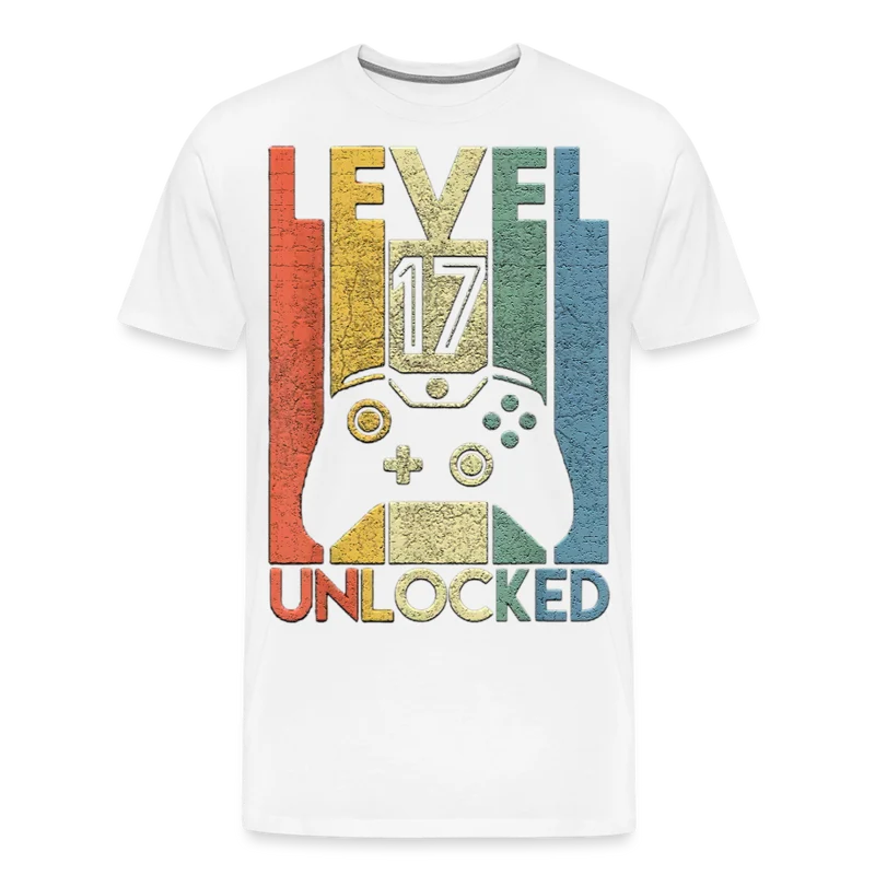 Gamer T-Shirt Top Level 17 Unlocked Fashion Herren Streetwear 100% Baumwolle